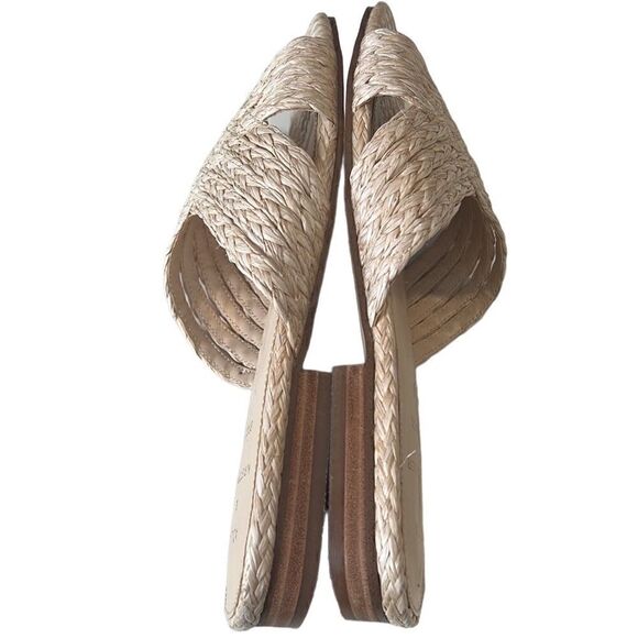 Aqua & Kristopher Brock Kriz Square Toe Ivory Raffia Slip On Sandals Size 9.5 - Picture 5 of 12